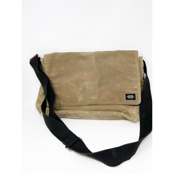 Jack Spade Mens Crossbody Messenger Laptop Bag Striped Lined Canvas Brown